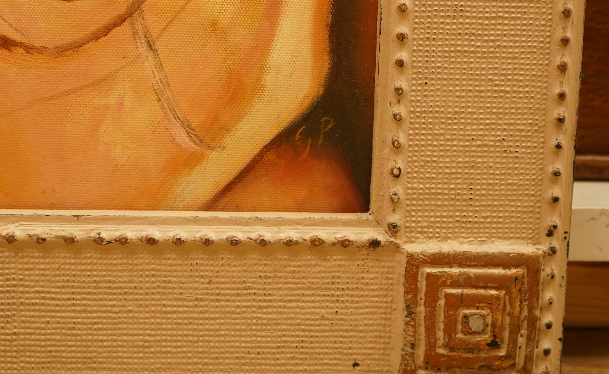 Decorative study of two figures, oil on board, 75 x 50cm